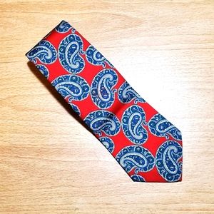 VINTAGE 100% Silk Neck Tie Handmade in Italy Paisley Red Blue